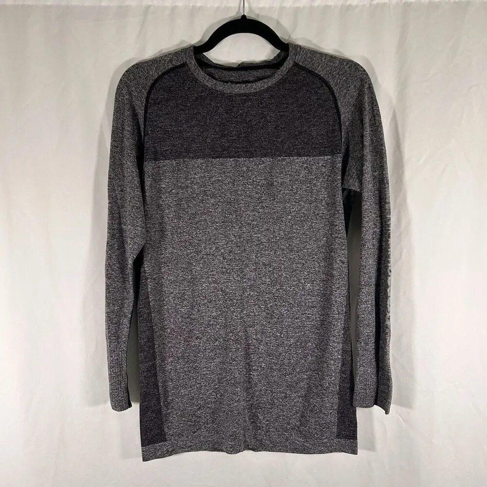 Orange Theory Shirt Women's Medium Grey Black Long Sleeve Crew Neck Pullover